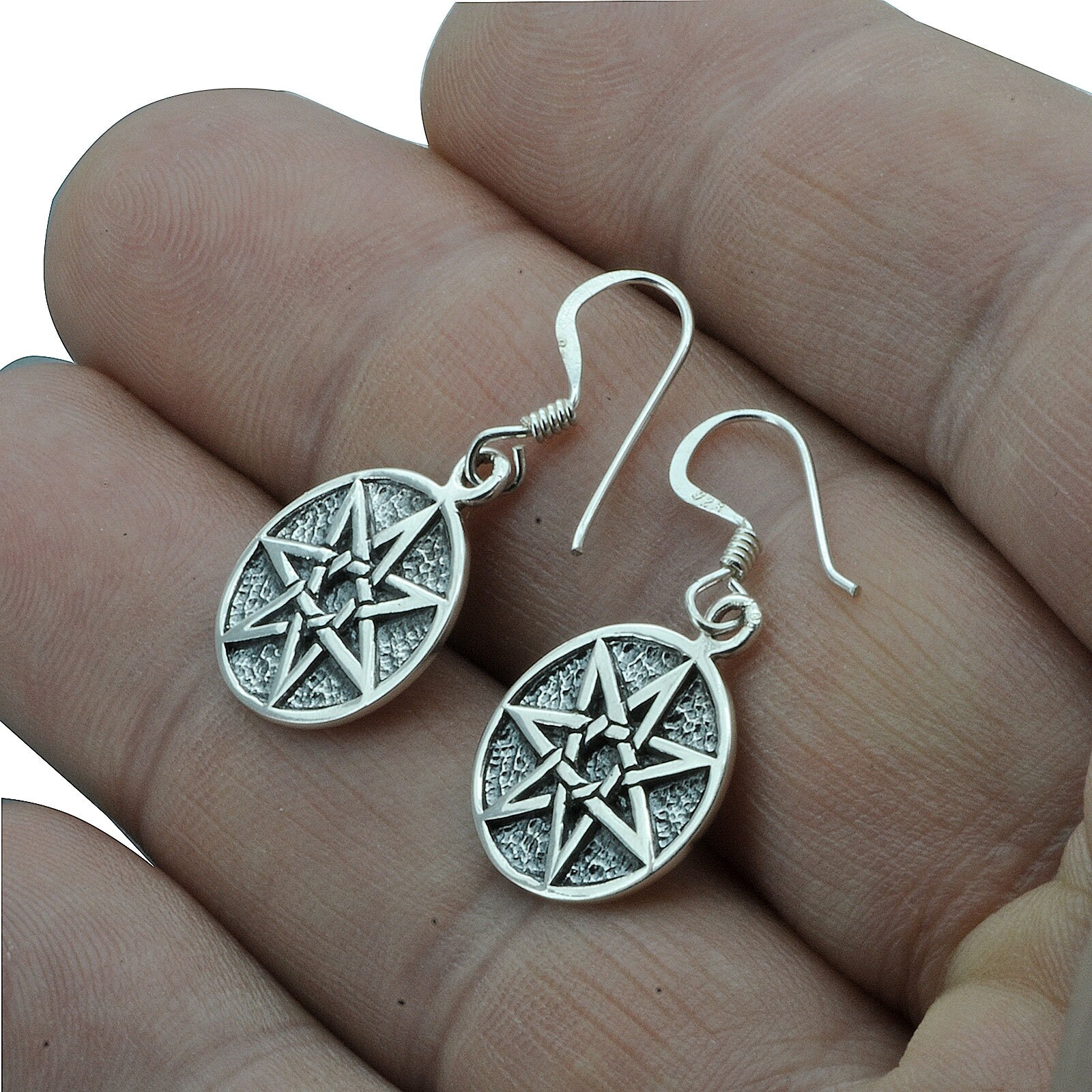 Seven Pointed Star Earrings 925 Sterling Silver,heptagram