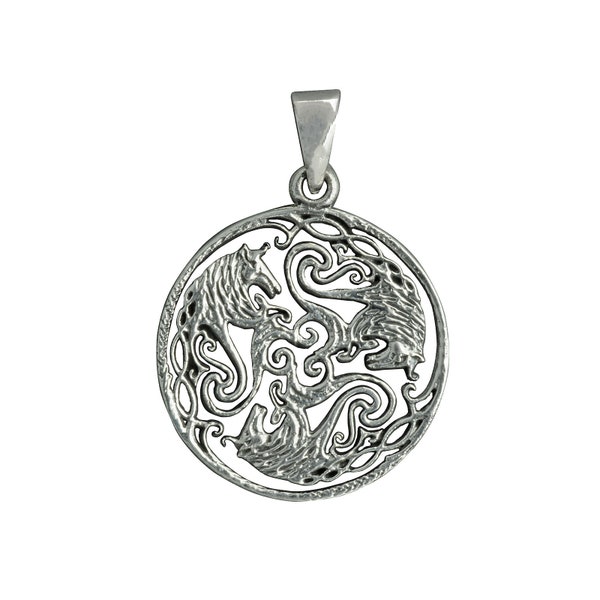 Pendentif celtique trois chevaux tressés Hear noeud en filigrane triskelle scandinave 6 g en argent sterling Beldiamo