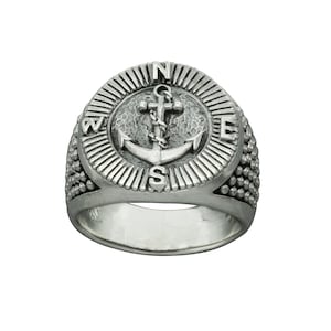 Beldiamo 9 g 925 Sterling Silver Nautical Compass and Anchor Ring Men Gift