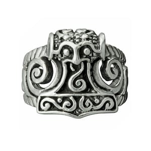 Thor&#39;s Hammer Mjolnir Ring Odin Celtic Spiral 17g 925 Sterling Silver BELDIAMO
