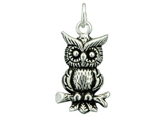 Owl Oxidized New Pendant Solid 925 Sterling Silver Stamped BELDIAMO
