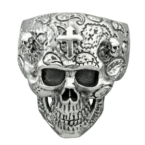 Skull Biker Gothic Cross Ring Greatly Detailed 925 Sterling Silver 22 g Stamped BELDIAMO