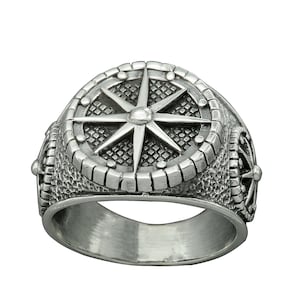 Bague amulette boussole rose des vents maritimes en argent sterling 925 Beldiamo, 9 g