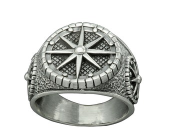 Bague amulette boussole rose des vents maritimes en argent sterling 925 Beldiamo, 9 g
