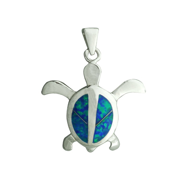 Beldiamo 4.5 g 925 Sterling Silver Synthetic Blu Opal Hawaiian Maui Sea Turtles Handmade Pendant