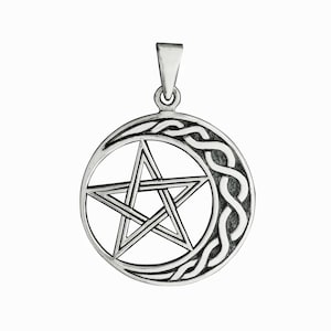 Beldiamo 6 g 925 Sterling Silver Moon and Pentagram Pentacle Pendant Celtic Knot Necklace Gift Jewelry for Men Women