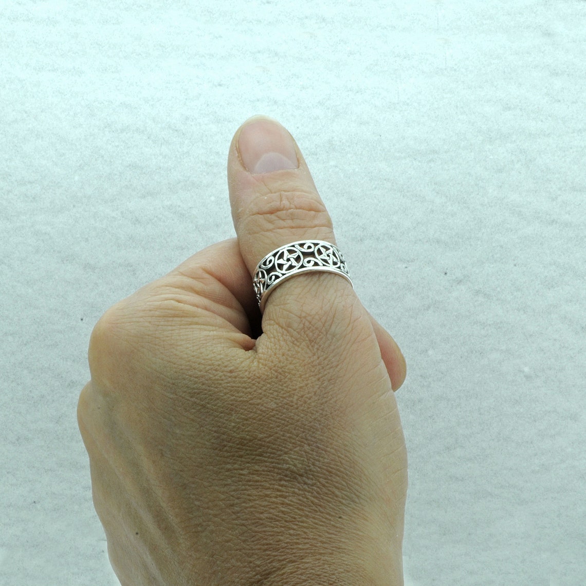 925 Sterling Silver Scrollwork Pentacle Ring – Pagan Wiccan Star Jewelry – Sizes 5-12