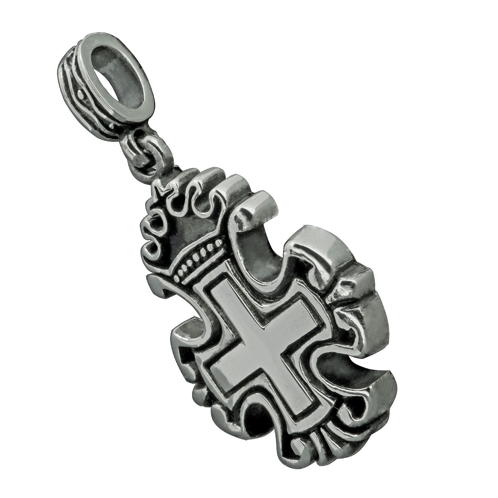 Argento Sterling,925 Enorme Corona Ciondolo Fascino King Royal Croce Pesante A Mano Made In USA - Italia - Foto 2