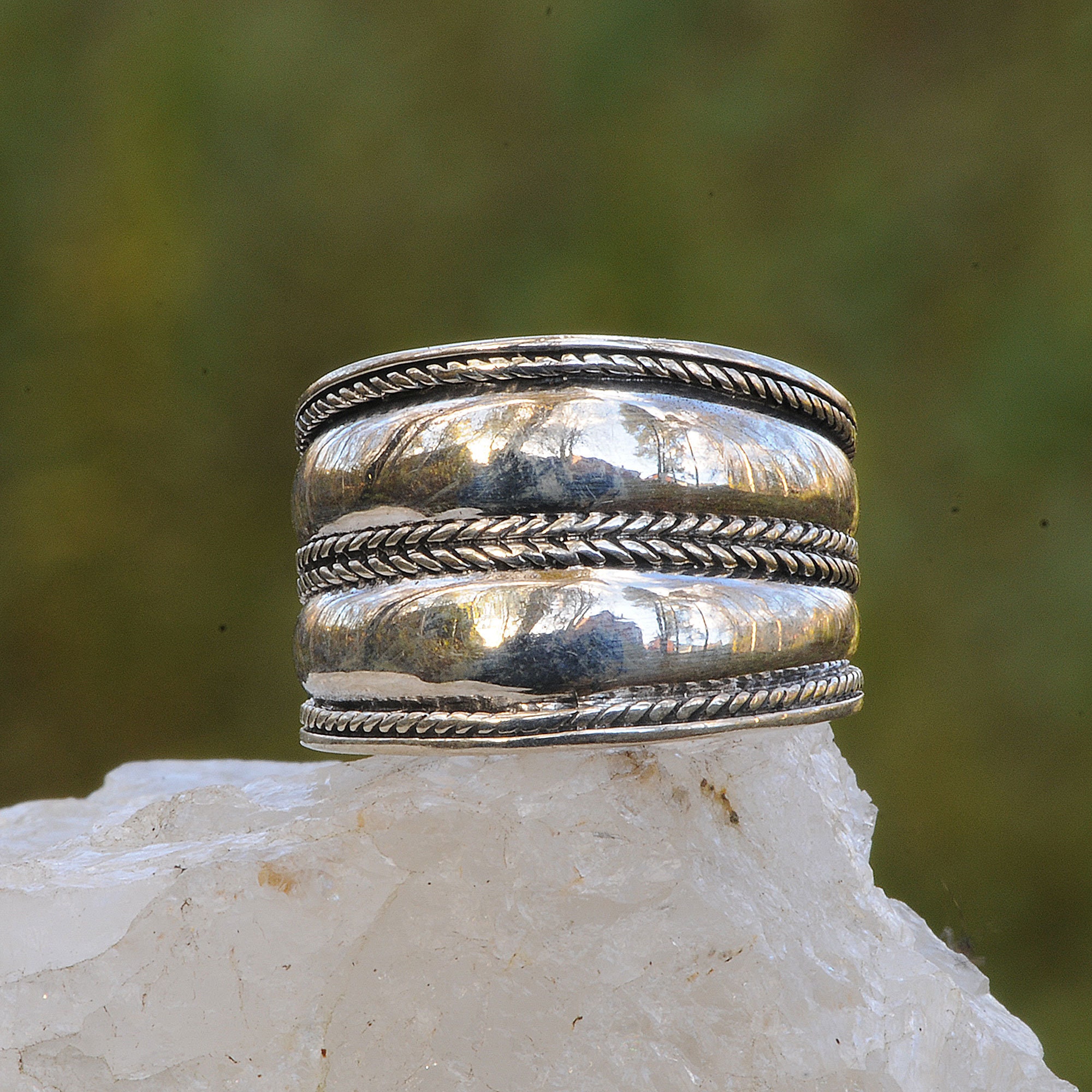·925 Sterling Silver Bali 16 mm Wide Cigar Band Ring Size 6,7,8,9