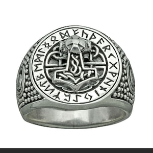 Thor&#39;s Hammer Mjolnir Ring Shield Runes Celtic Spiral 12g 925 Sterling Silver BELDIAMO