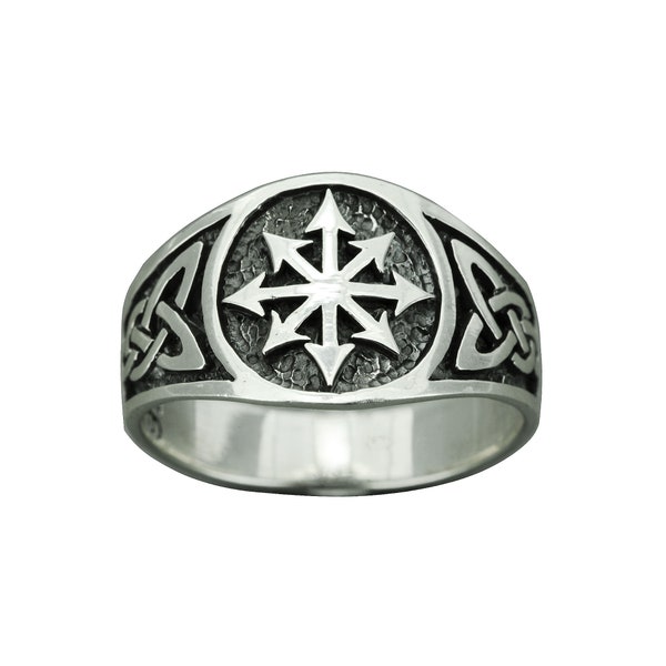 Anillo Símbolo del Caos en Plata de Ley 925, Rueda del Caos de Ocho Puntas, Flecha, Estrella de la Caos, Anarquía, Joyería de Regalo de Beldiamo