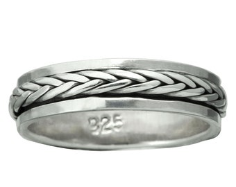 Fine Twisted Rope Spinner Ring 925 Sterling Silver 5 mm Braid Band BELDIAMO