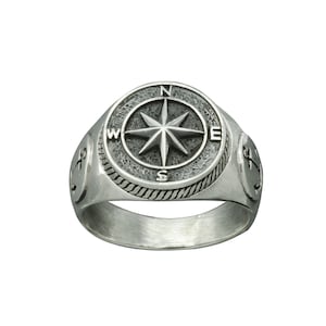 Bague bijoux marins faits main en argent sterling Beldiamo, rose des vents, ancre de marin, 9 g