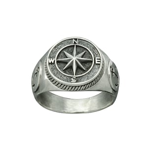 Beldiamo 9 g 925 Sterling Silver Compas Rose Sailor Anchor Nautical Handmade Jewelry Ring