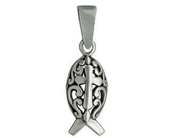 Cross Fish Pendant,925 Sterling Silver, Charms Christian Symbol, Christian Fish Pendant,Fish Pendant Cross, Jesus Fish Gift by  BELDIAMO