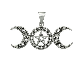 Beldiamo 5 g 925 Sterling Silver Triple Moon Symbol Pentagram Pentacle Triskel Wiccan Goddess Pendant