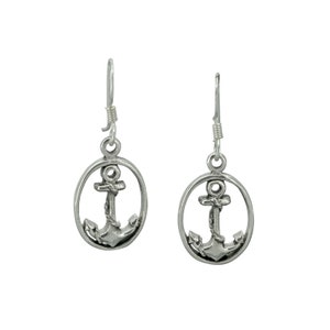 Anker Ellipse Dangle Hook Oorbellen 925 Sterling Zilver Handgemaakt BELDIAMO
