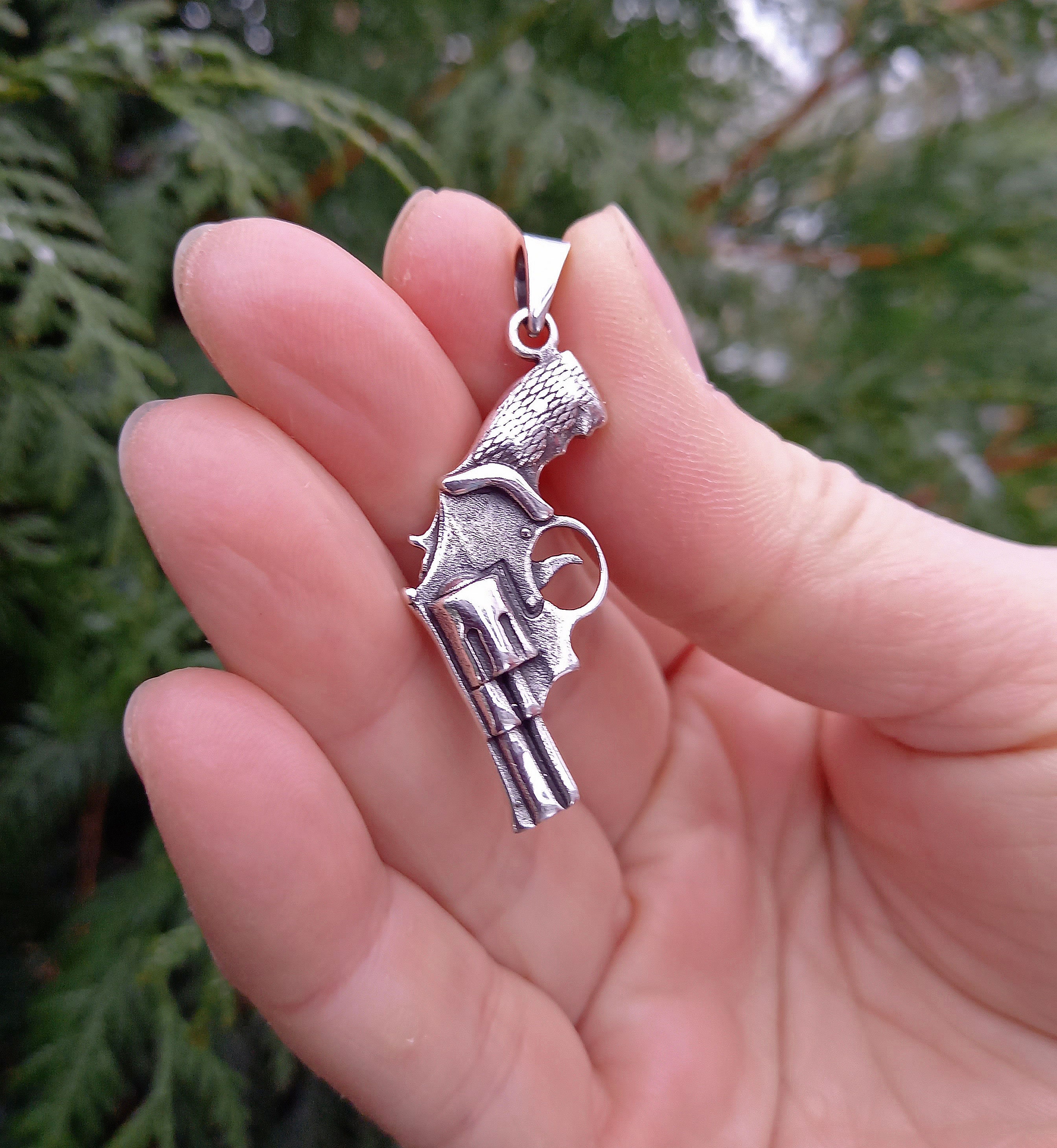 Sterling Silver Revolver Pendant: 3D Cowboy Pistol Jewelry - Etsy