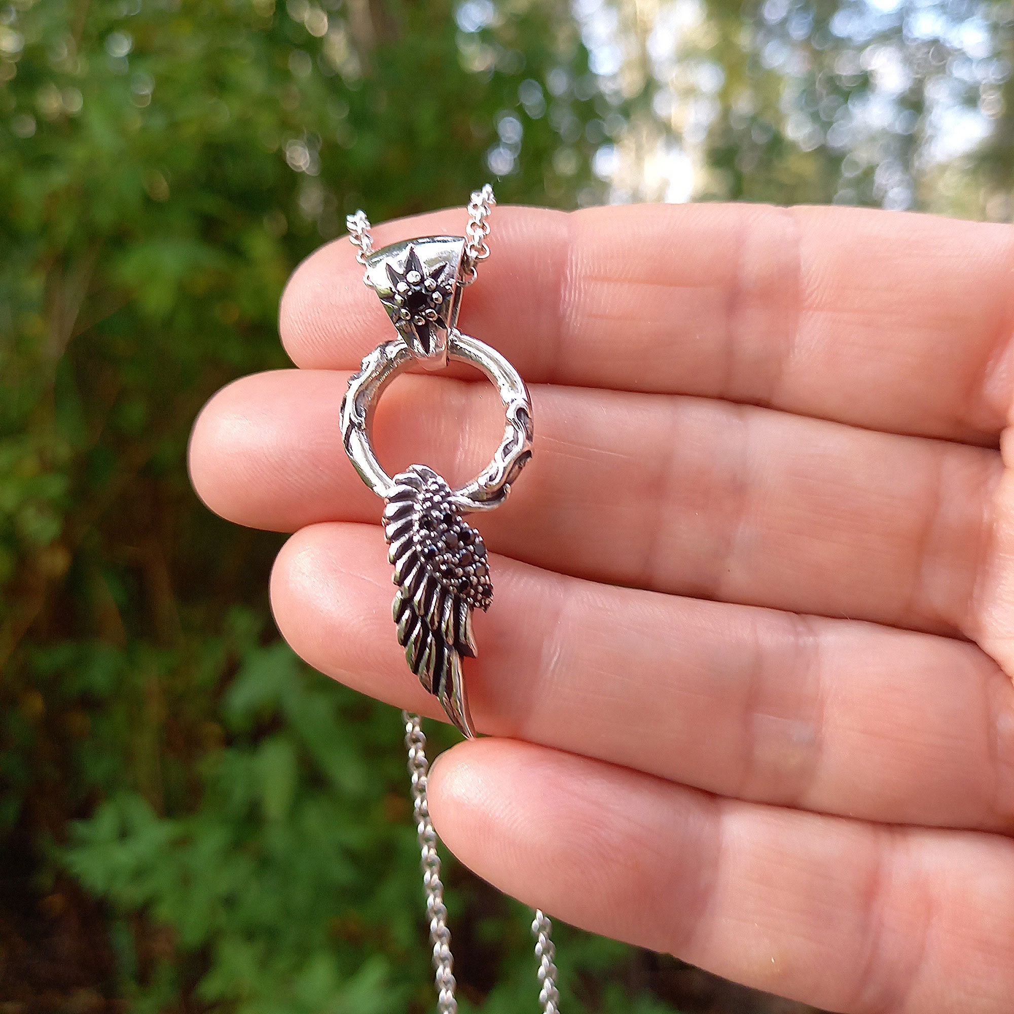 Black Onyx Angel Wing,925 Sterling Silver,handmade Angel