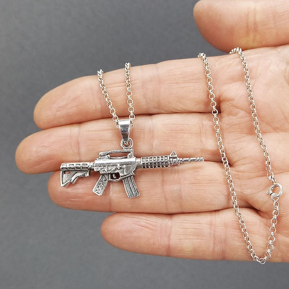 Gun M16 Rifle Assault 3D Pendant 10 G 925 Sterling Silver Beldiamo