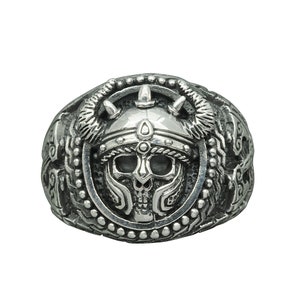 Viking Skull Ring: Sterling Silver Norse Warrior Biker Jewelry