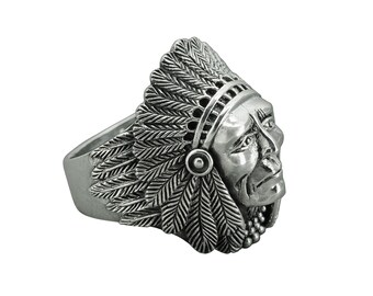 Indian Chief Ring,925 Sterling Silver, Native American