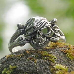 Sterling Silver Skull Crossbones Ring Pirate Biker Gothic Jewelry Memento Mori Handmade 925 Statement Gift for Men Women Unique