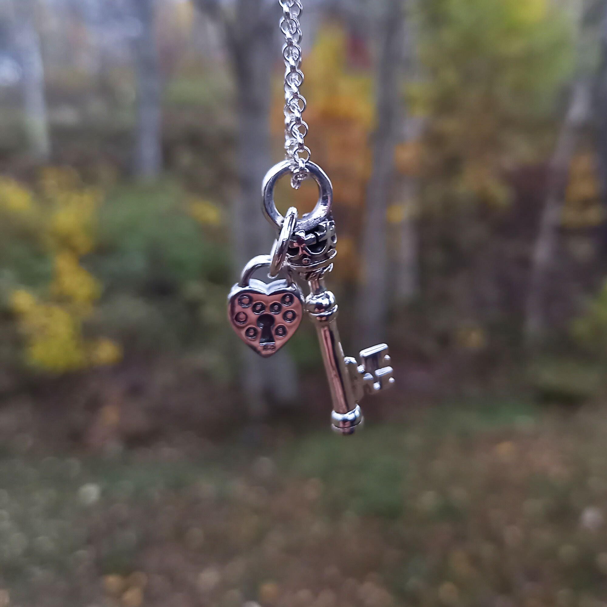 3D Heart Key Charm Pendant, Solid 925 Sterling Silver, 18 Inch Chain, Made In Italy