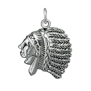 Indian Head Man Chief Pendant Solid 925 Sterling Silver American 7 g BELDIAMO