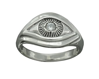 Beldiamo 6 g 925 Sterling Silver Evil Eye Protection Ring Handmade With White Zirconia Gift  Jewelry