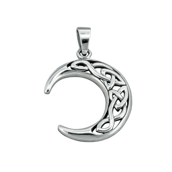 Celtic Moon Crescent  Pendant 925 Sterling Silver  Celtic Knot Moon Jewelry, Irish Celestial Silver Pendant Gift for Women Men by Beldiamo
