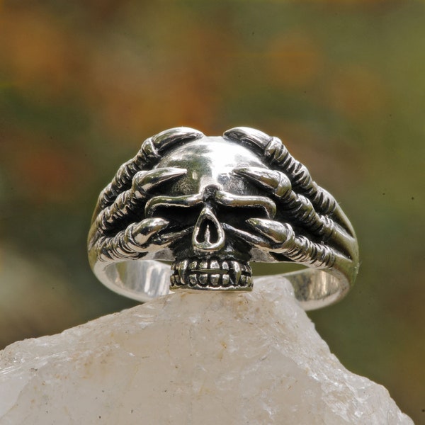 Totenkopf Drachenkrallen Ring 7,5g 925 Sterling Silber Biker Gothic Skelett Schmuck Totenkopf Geschenk für Männer Frauen von Beldiamo