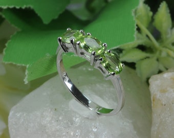 Natural  Peridot 1.47ctw Trilogy Ring,925 Sterling Silver,Handmade Jewelry,Emphasis on the three-stone ring Birthstone of August by Beldiamo