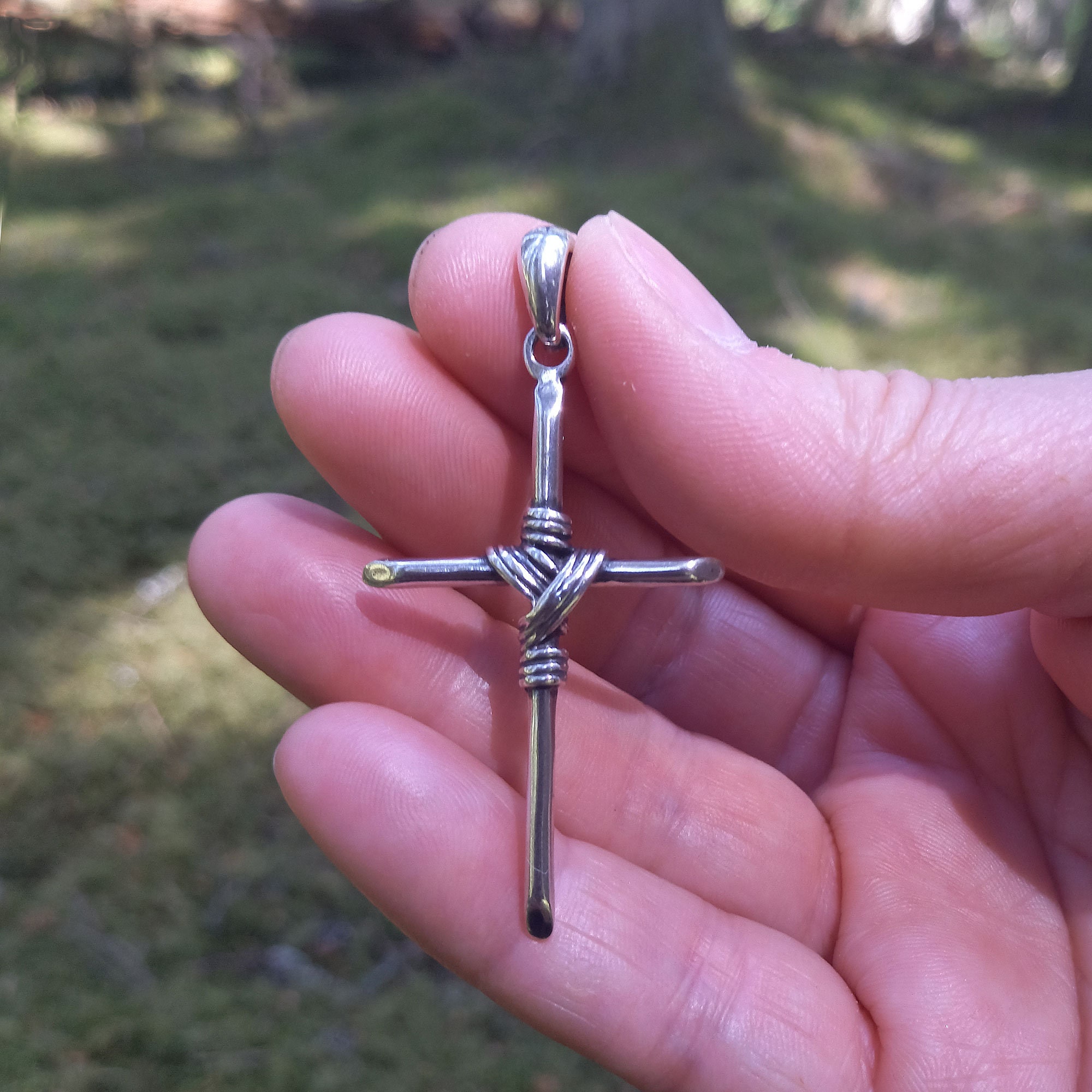 Colgante Cruz De Plata Esterlina 925 Italiano - Unisex, Liso, Hecho A Mano En Italia