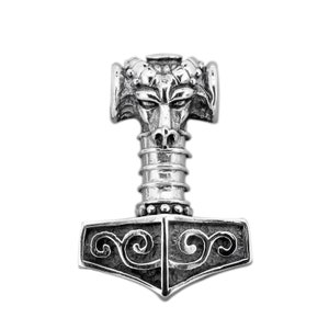 Thors Hammer Silver Viking Pendant Mjolnir Ram Head 925 Sterling 14 g BELDIAMO