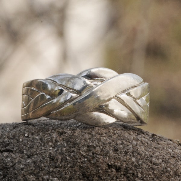 Zilveren puzzelring, 925 sterling zilver, handgemaakte 6-bands minimalistische puzzelring met ingewikkeld Keltisch knoopontwerp, perfect voor dagelijks gebruik