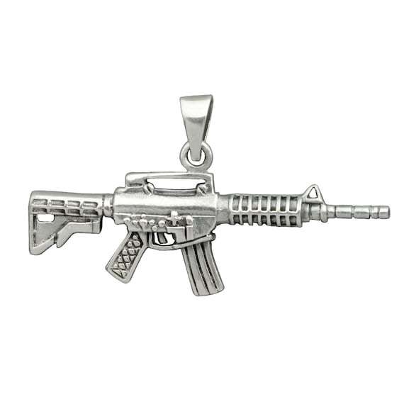 AR-15 M16 ライフル925シルバー ペンダント925刻印ありGD-016 Gun M16 Rifle Assault 3D Pendant 10 G 925 Sterling Silver Beldiamo