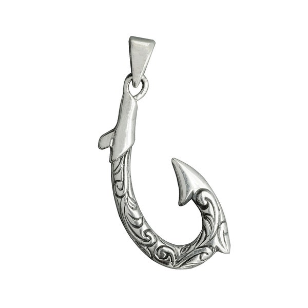 Beldiamo 6.5 g Sterling Silver 3D Fish Hook Maori Style Pendant Hand Engraved Hawaiian Heirloom Het Matau Fich  Hook Gift Jewelry