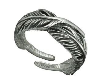 Feather Adjustable Double Boho Hippie Ring 925 Sterling Silver Beldiamo