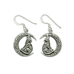 Howling Wolf  Celtic Mon Pendant 925 Sterling Silver Norse Style, Viking Jewelry, Celtic Knot Wolf Dangle Handmade Earrings Gift by Beldiamo