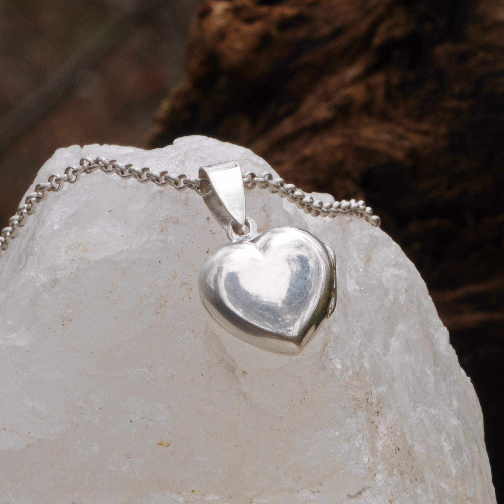 スターリングシルバーのハートロケットペンダント：高光沢写真の記念品