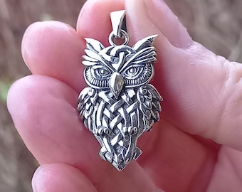 Celtic Owl Pendant: Sterling Silver Viking Amulet Necklace