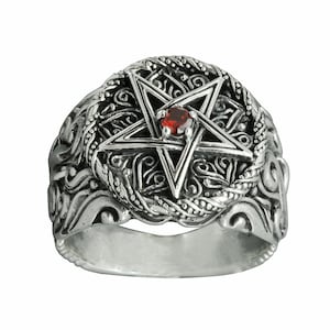Beldiamo 9.5 g 925  Sterling Silver Pentacle Pentagram with  Garnet Cubic Zirconia Ring Jewelry Gift