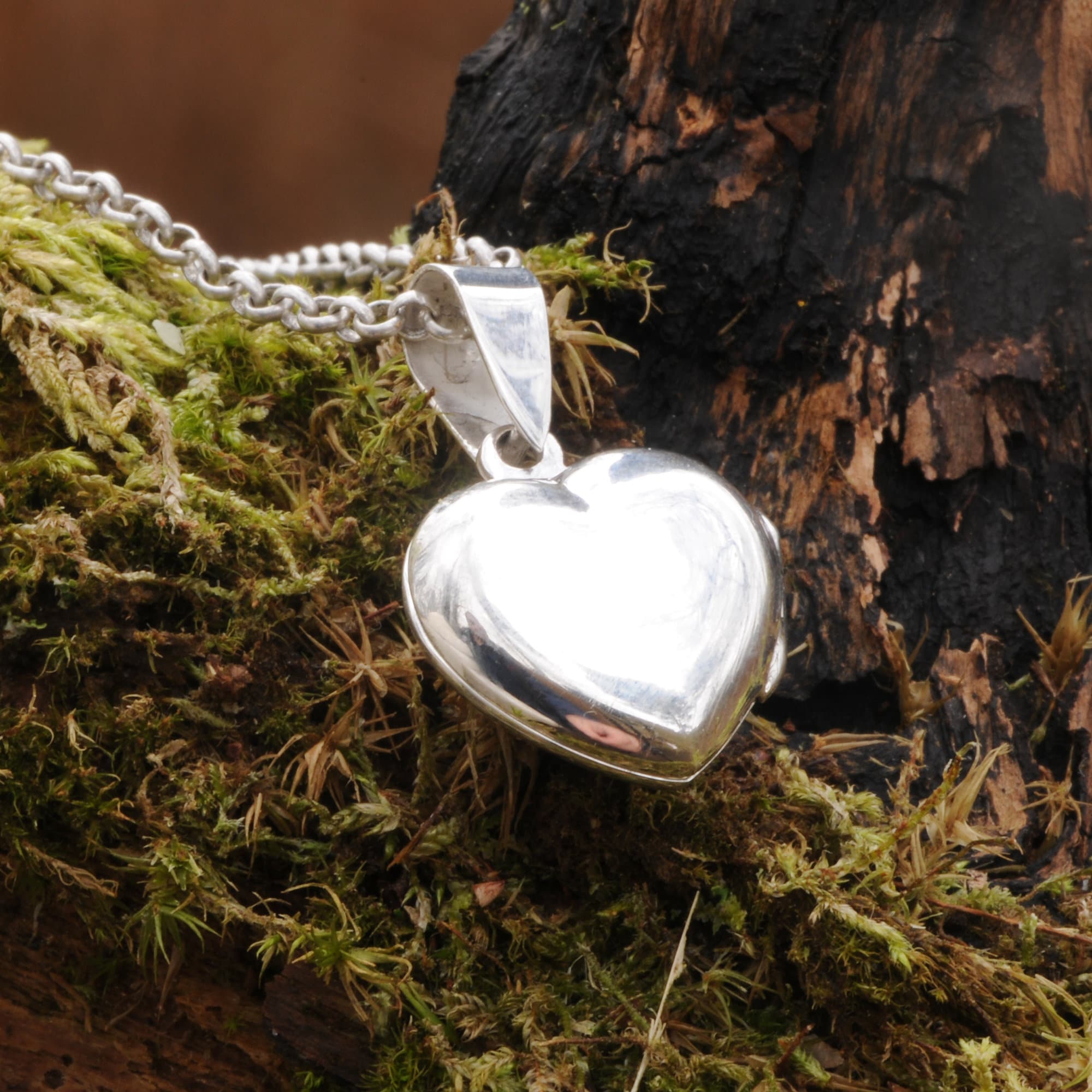 スターリングシルバーのハートロケットペンダント：高光沢写真の記念品