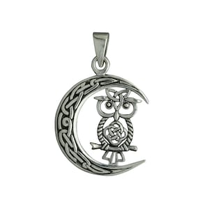 Owl Goddes Moon, Celtic Knot Pendant,Silver Crescent Moon, Wiccan Pagan Viking Jewelry Gift Men and Women 5.5 g 925 Sterling Silver Beldiamo