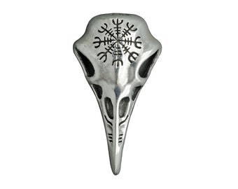Raven Skull, 925 Sterling Silver  Celtic  Style Raven Skull With Vegvisir, Viking Helm of  Awe,Compas Jewelry Gift for Men Women by Beldiamo