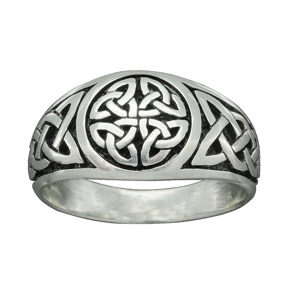 Sterling silver Celtic knot ring ancient eternity symbol Solomon's knot in  Black enamel high polished 925