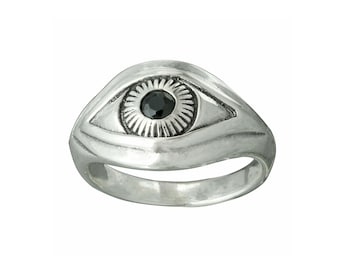 Beldiamo 6 g 925 Sterling Silver Evil Eye Protection Ring Handmade With Black Zirconia