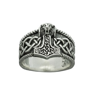 Thor&#39;s Hammere Ring 925 Sterling Silver Gothic Jewelry olf Head  Mjolnir , Odin,Celtic Knot Ring Gift for Men Women by Beldiamo
