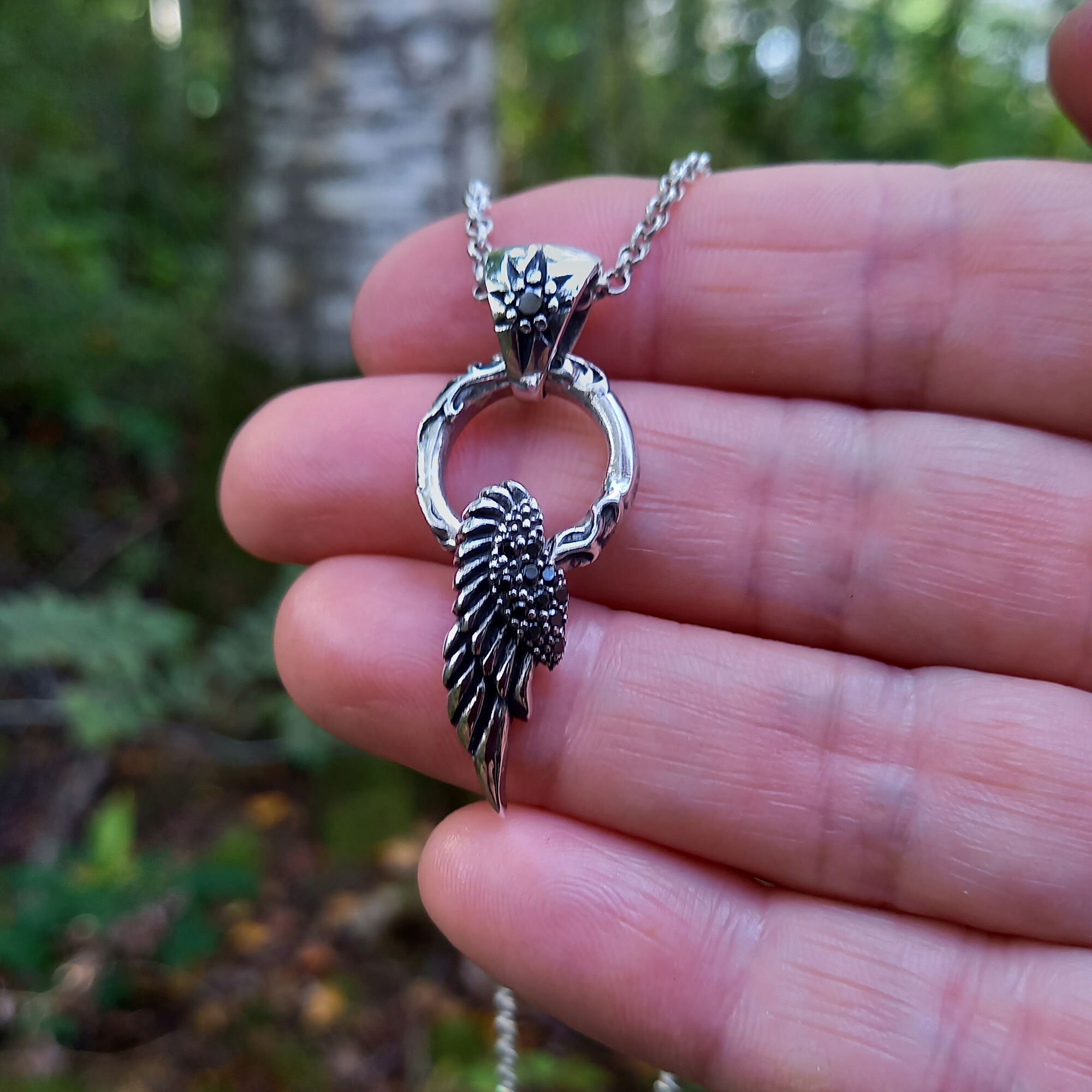 Black Onyx Angel Wing,925 Sterling Silver,handmade Angel